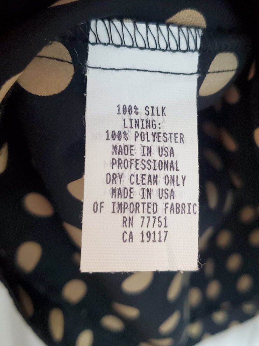 Betsey Johnson Silk Polka Dot Cap Sleeve Dress Black Tan Size 8 - Picture 5 of 5